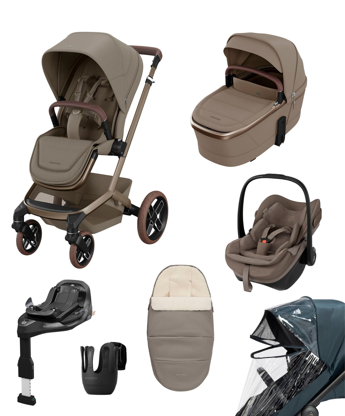 Maxi-Cosi Fame Ultimate Pushchair Bundle with Pebble Slide Pro Car Seat & Base - Oak Truffle
