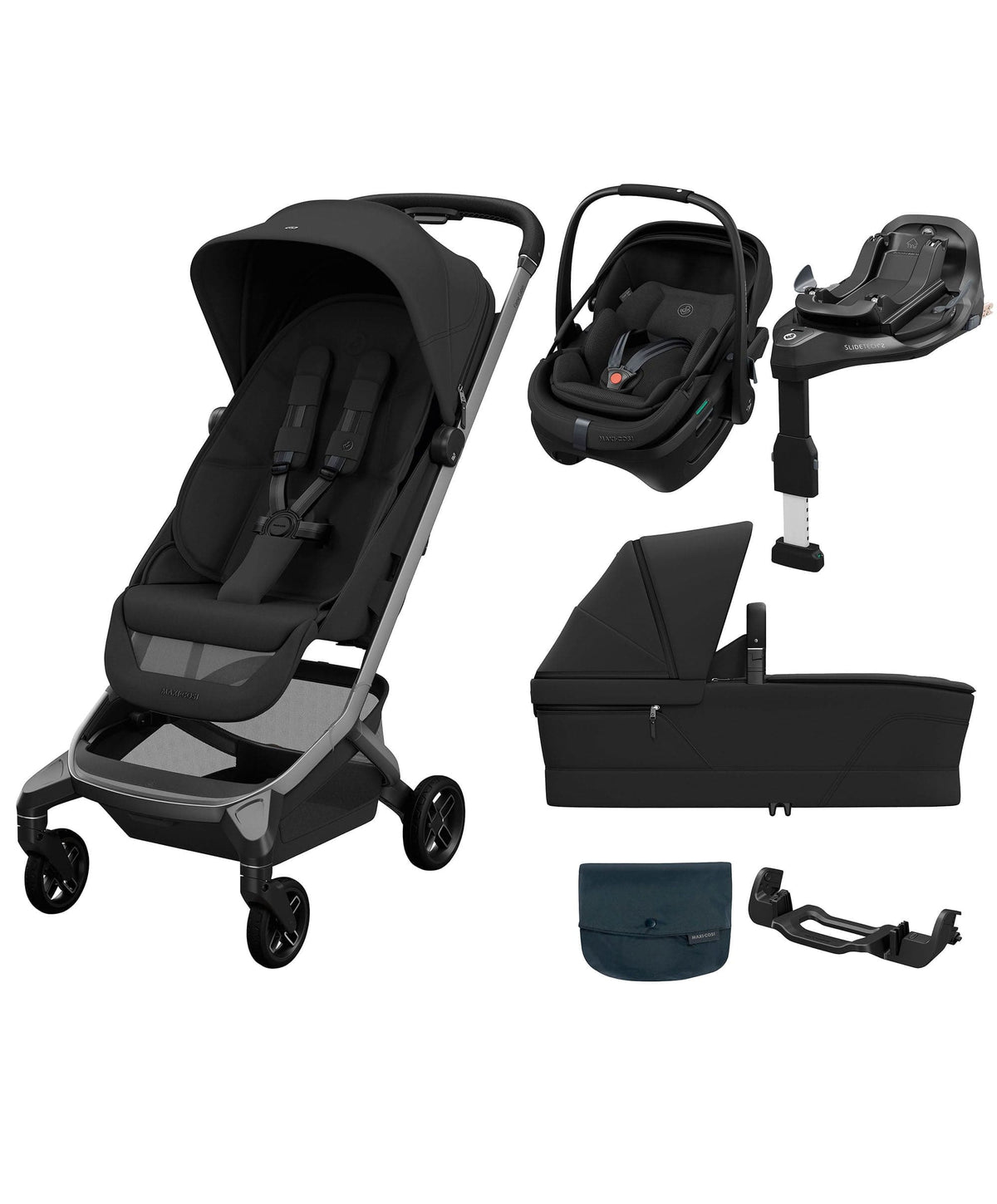 Maxi-Cosi Fame Cabin Pushchair Bundle with Maxi-Cosi Coral Slide Pro Car Seat & Base (5 Pieces) - Oynx Black