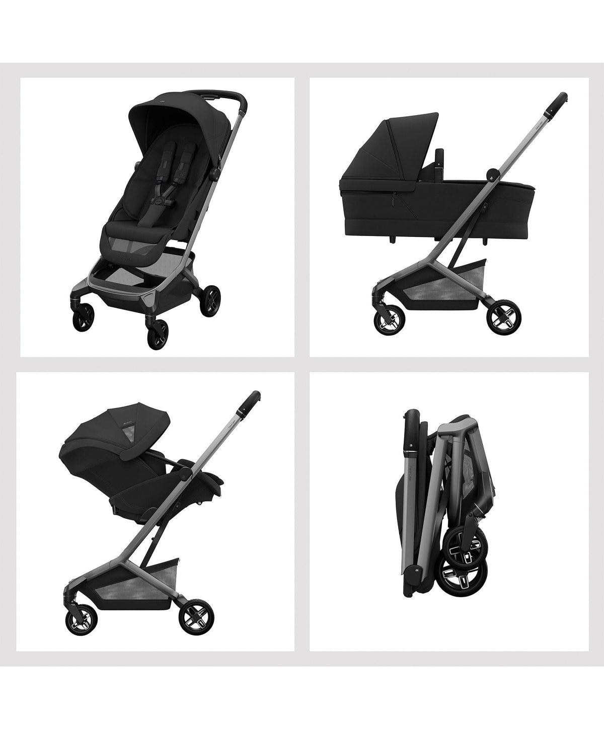 Maxi-Cosi Fame Cabin Pushchair Bundle with Maxi-Cosi Coral Slide Pro Car Seat & Base (5 Pieces) - Oynx Black