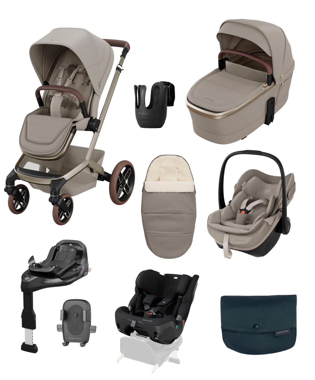 Maxi-Cosi Fame Ultimate Pushchair Bundle with Maxi-Cosi Pebble Pro & Maxi-Cosi Pearl XL Slide Pro Car Seat (10 Pieces) - Sapphire Sand