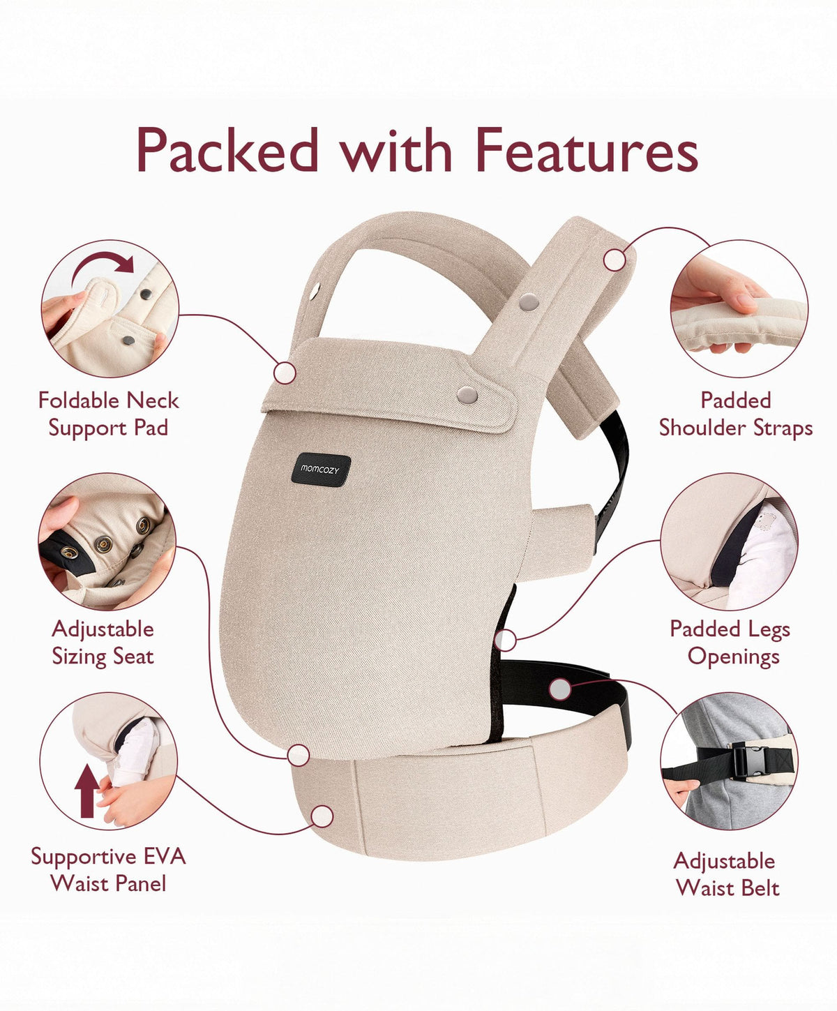 Momcozy Baby Carrier 3M+ Cotton - Khaki