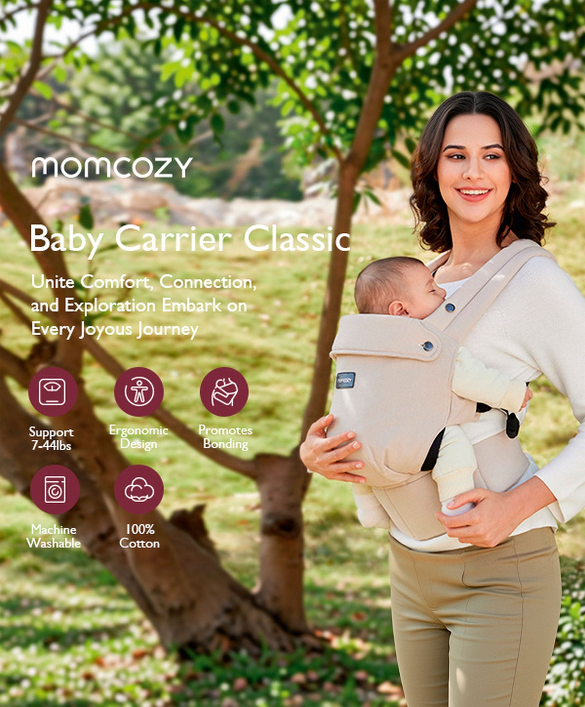 Momcozy Baby Carrier 3M+ Cotton - Khaki
