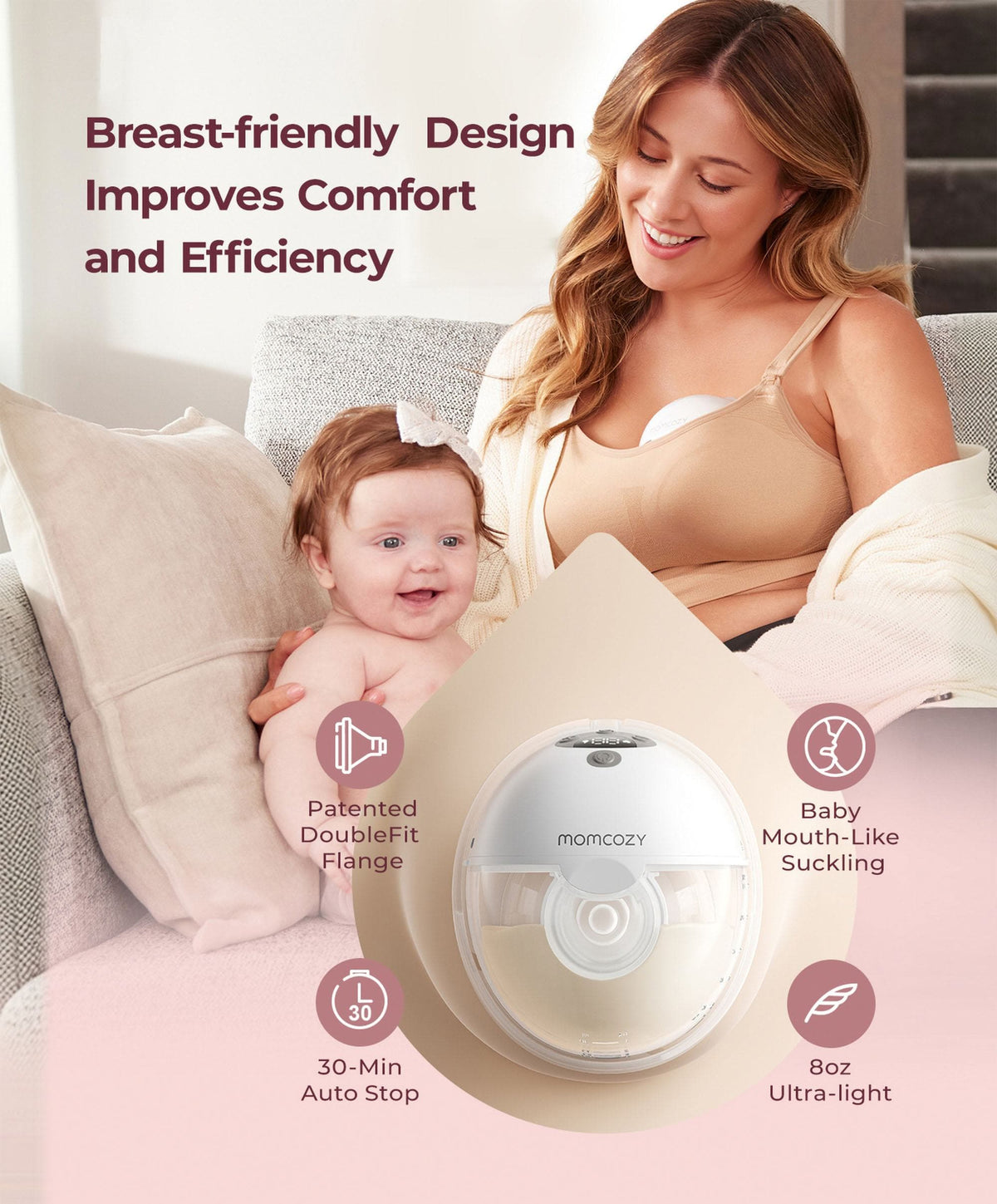 Momcozy M5 Smart Wearable Electric Single Breast Pump - Grey