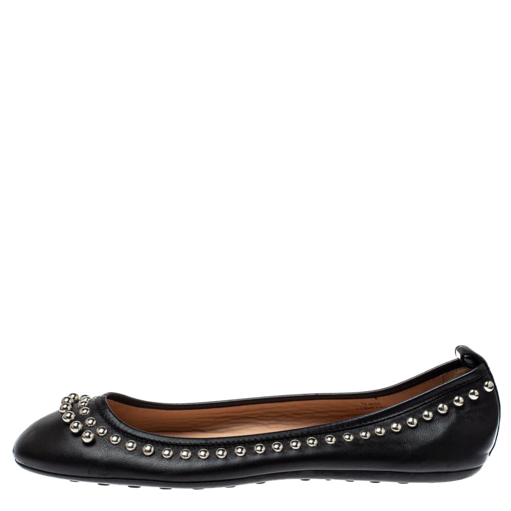 Tod's Black Leather Studded Ballet Flats Size 38.5