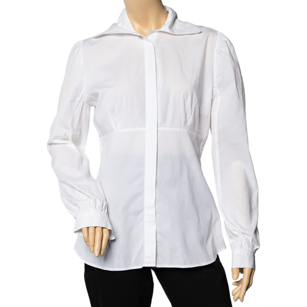 Just Cavalli White Cotton Paneled Button Front Shirt L