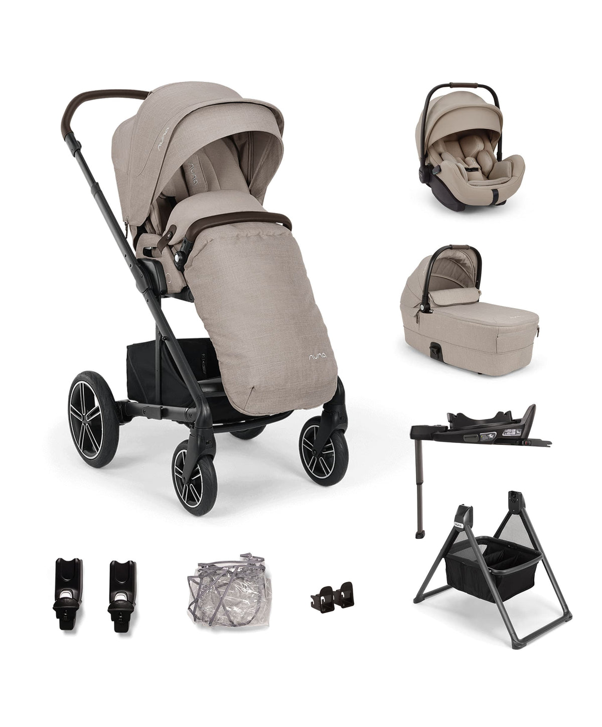 Nuna Mixx Next Pushchair Bundle With Carrycot Stand & Arra Flex Car Seat & Base - Chateau/Caviar