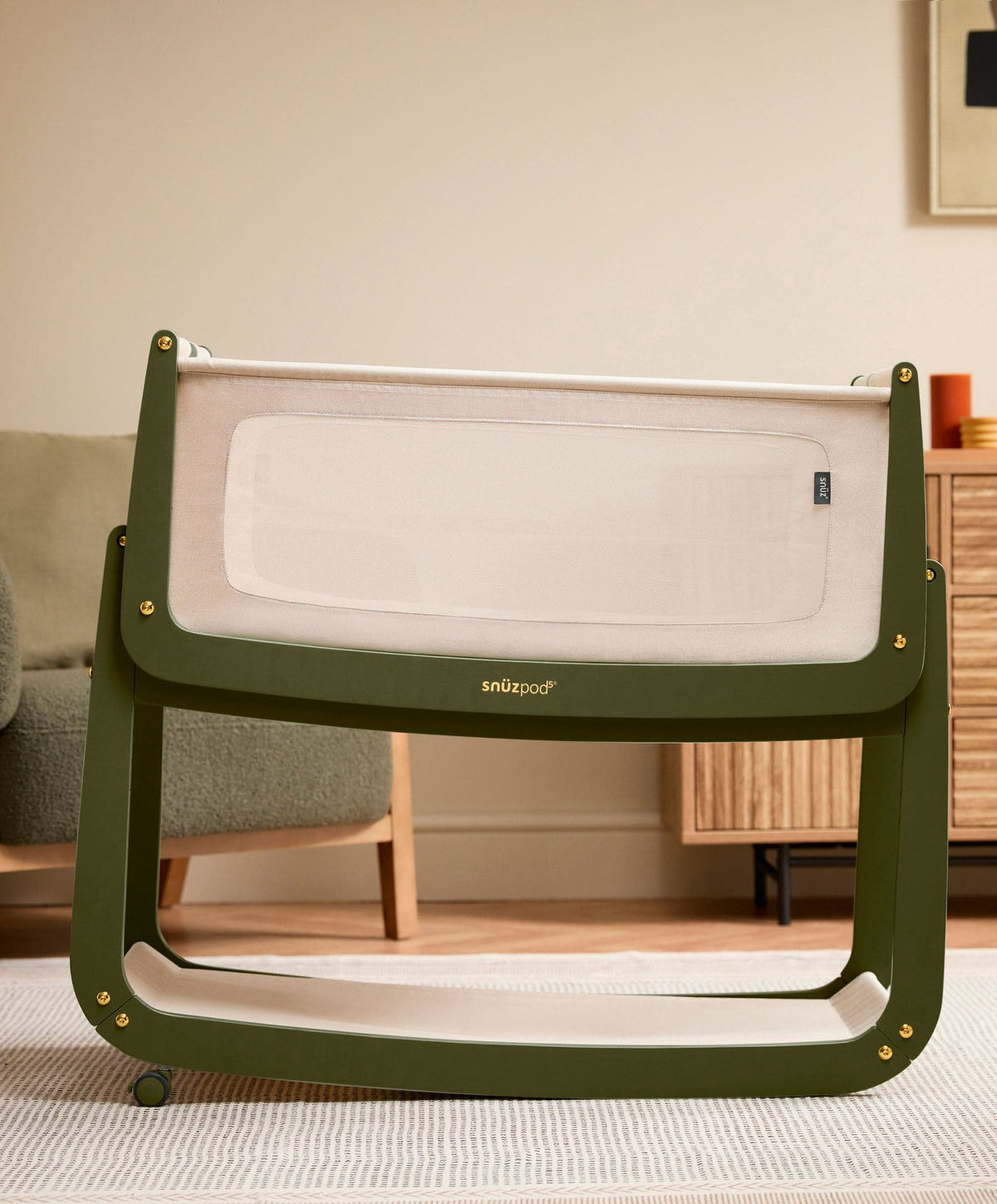SnuzPod 5 Bedside Crib - Olive