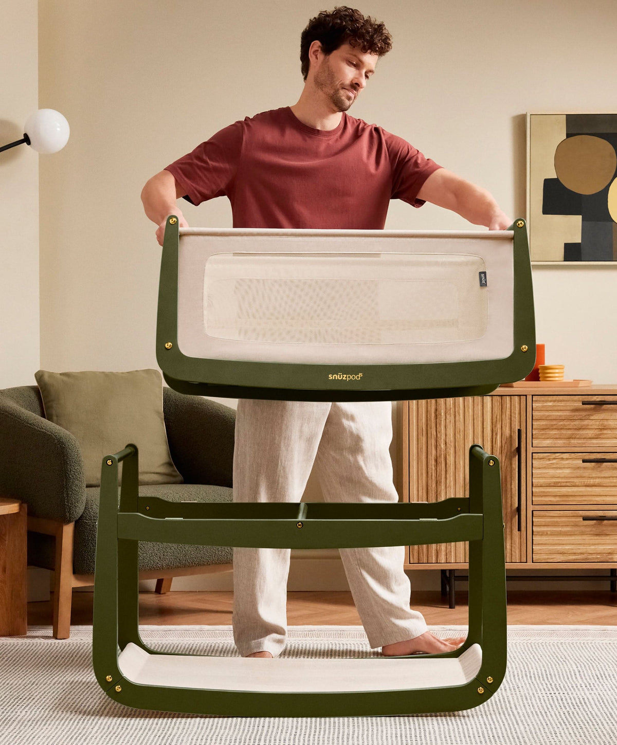 SnuzPod 5 Bedside Crib - Olive