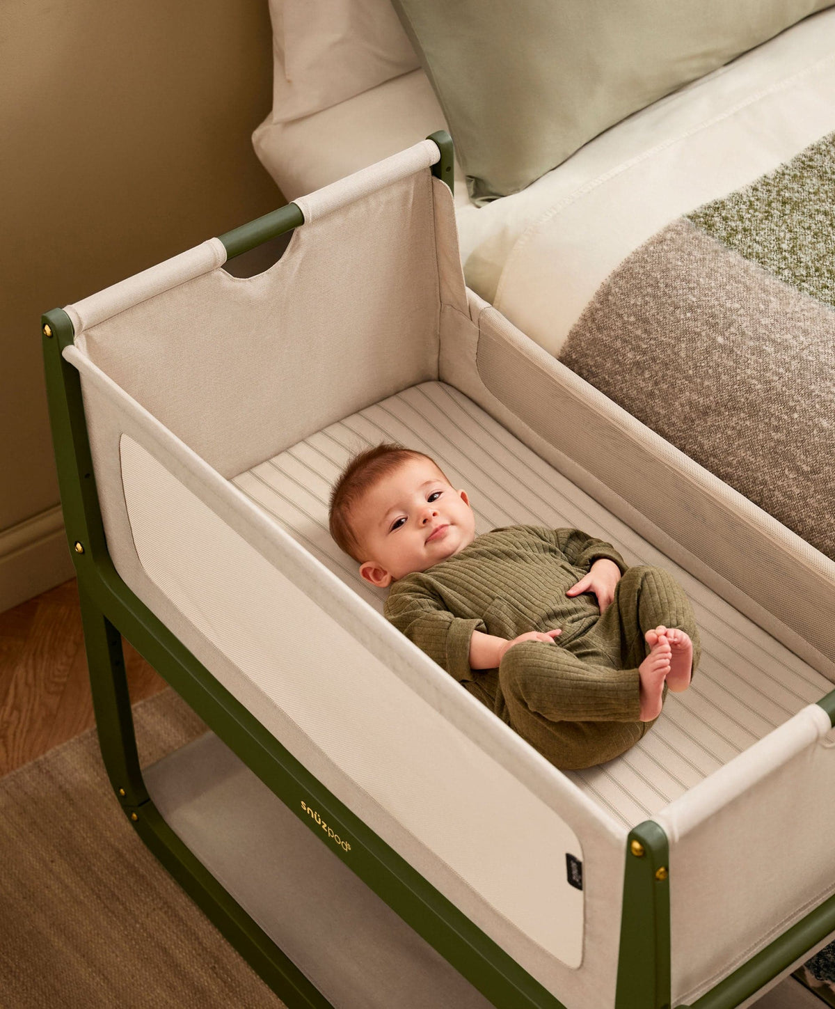 SnuzPod 5 Bedside Crib - Olive