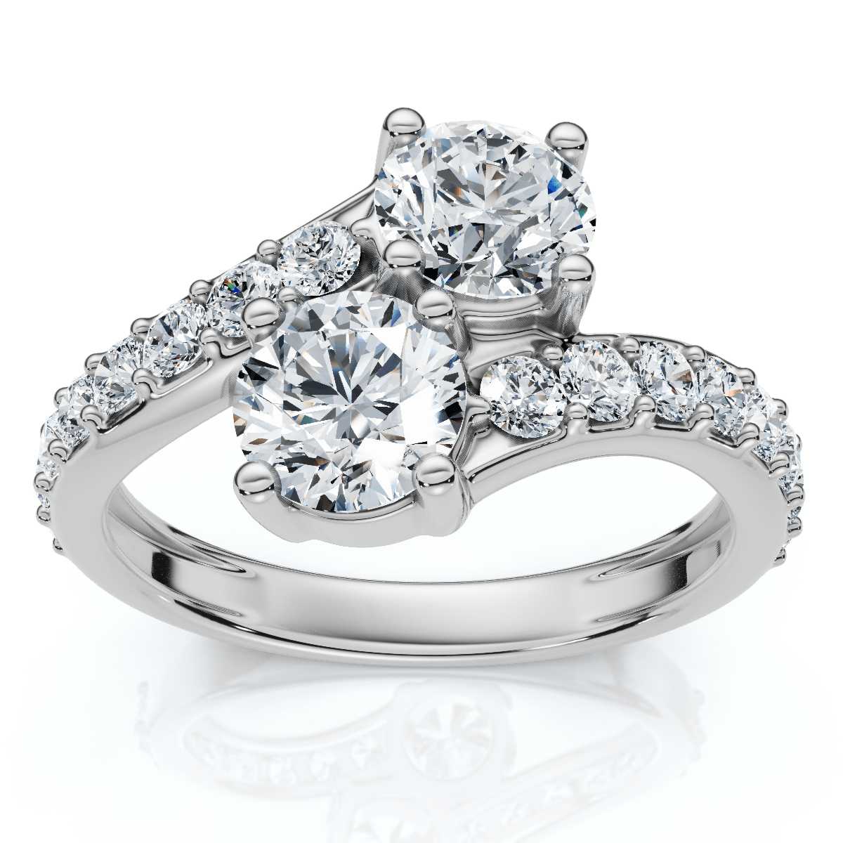 1 3/4 Ct 2-Stone Forever Us Lab Grown Diamond Engagement Ring 14K White Gold Size Selectable