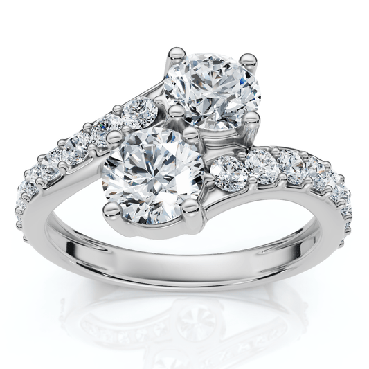 1 3/4 Ct 2-Stone Forever Us Lab Grown Diamond Engagement Ring 14K White Gold Size Selectable