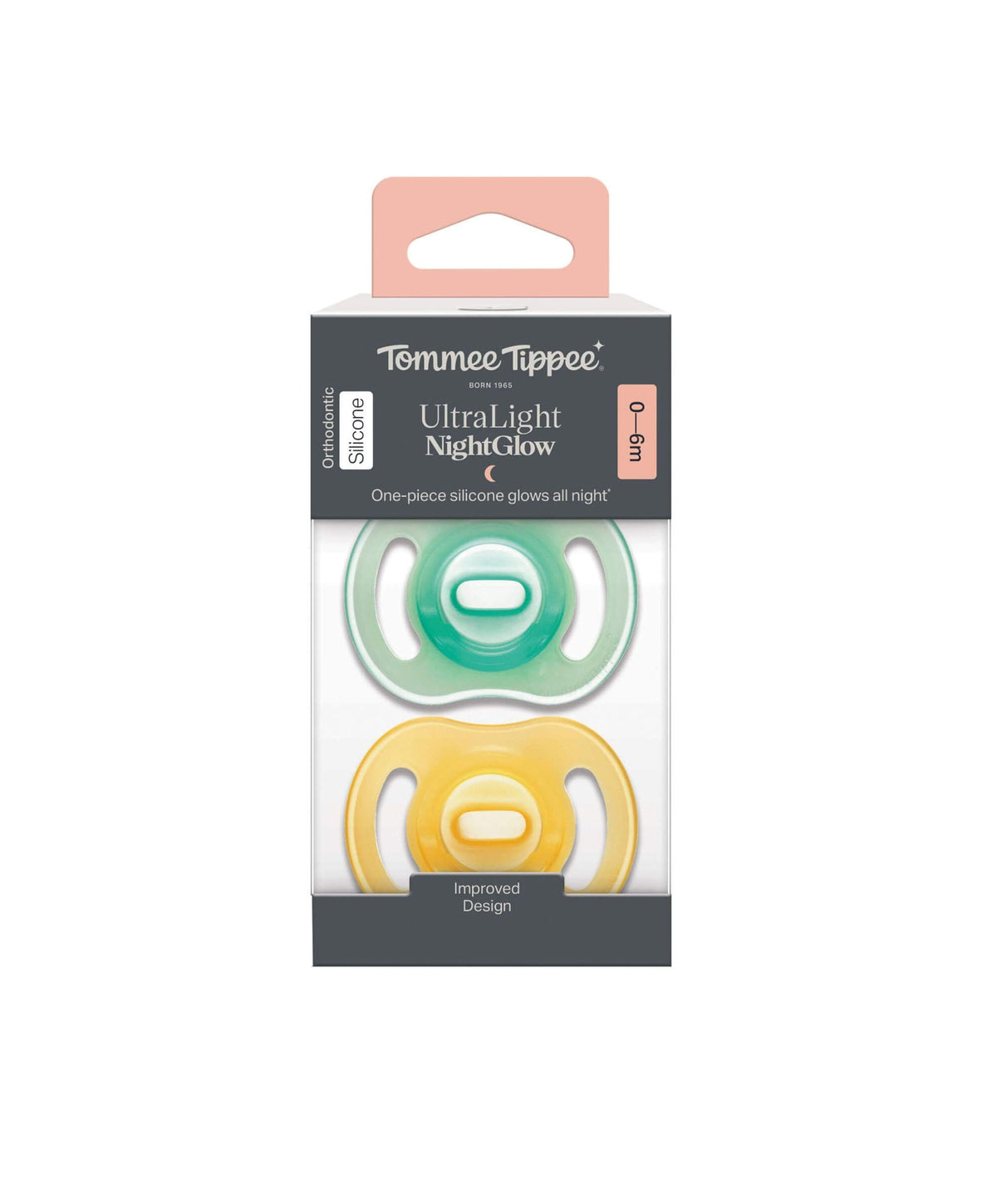 Tommee Tippee Ultra-light StayPut Night Glow Soother  0-6m  (2 Pack)