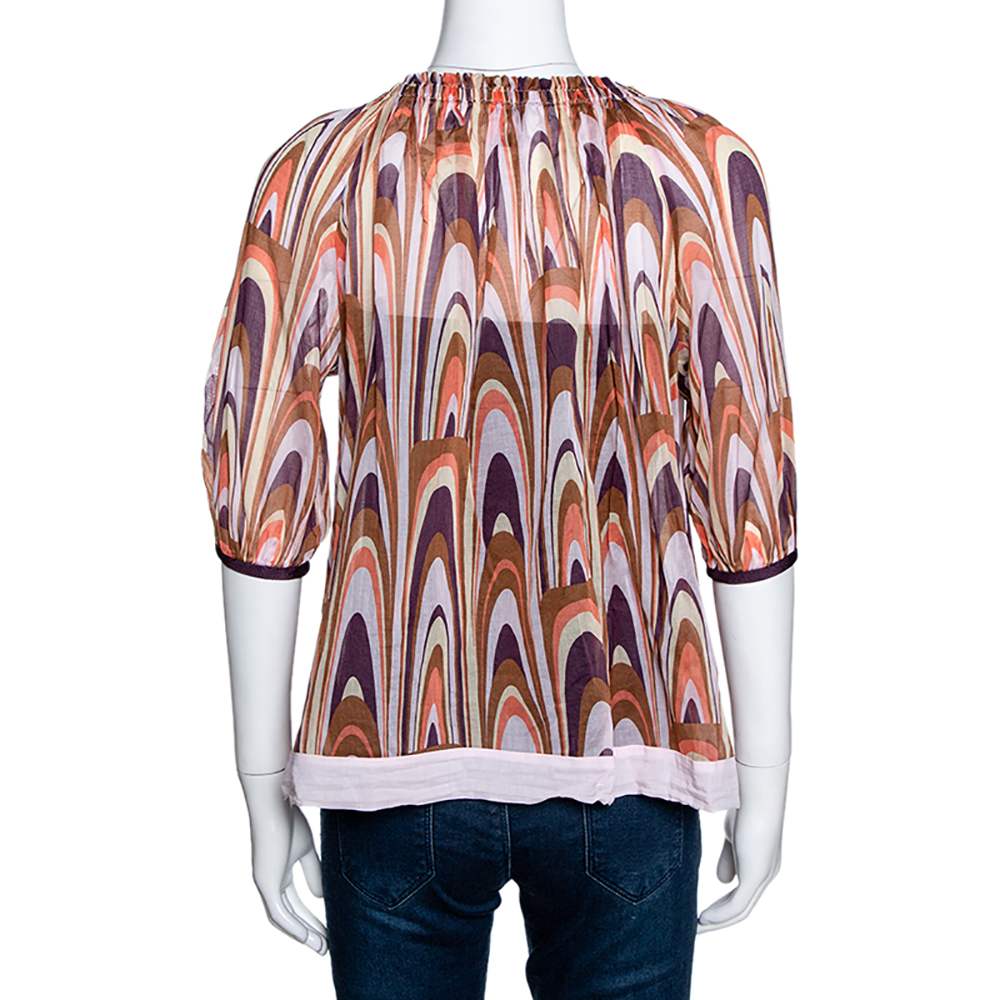 M Missoni Multicolor Printed Cotton Ruched Neckline Blouse M