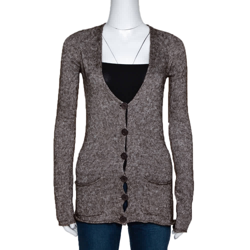 Emporio Armani Brown Mohair Blend Marl Knit Cardigan L