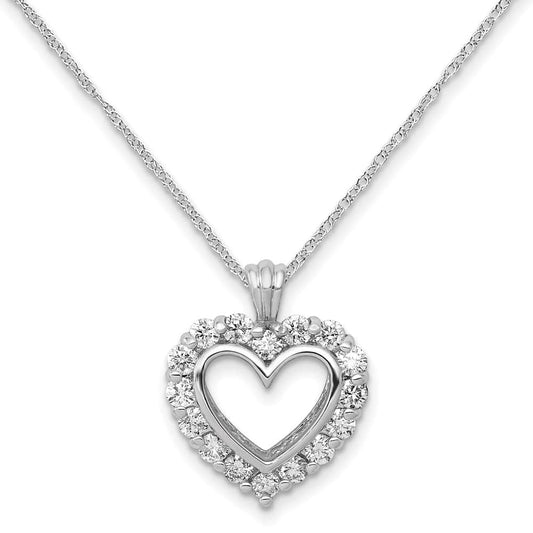 10k White Gold 5/8 Ct Lab Grown Diamond Heart Pendant Necklace 18" Clarity VS, Color G-H