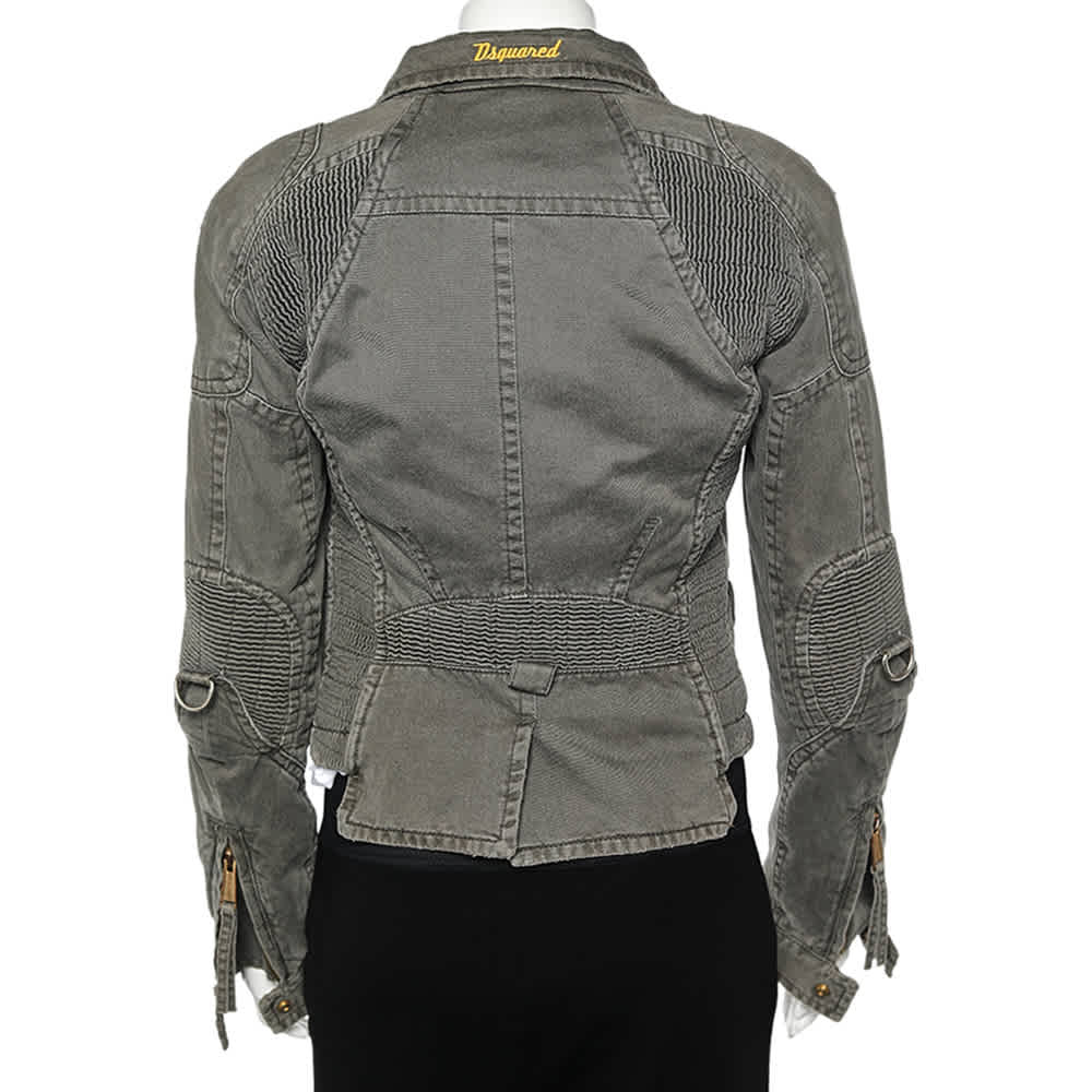Dsquared2 Vintage Khaki Cotton Distressed Utility Jacket XXS