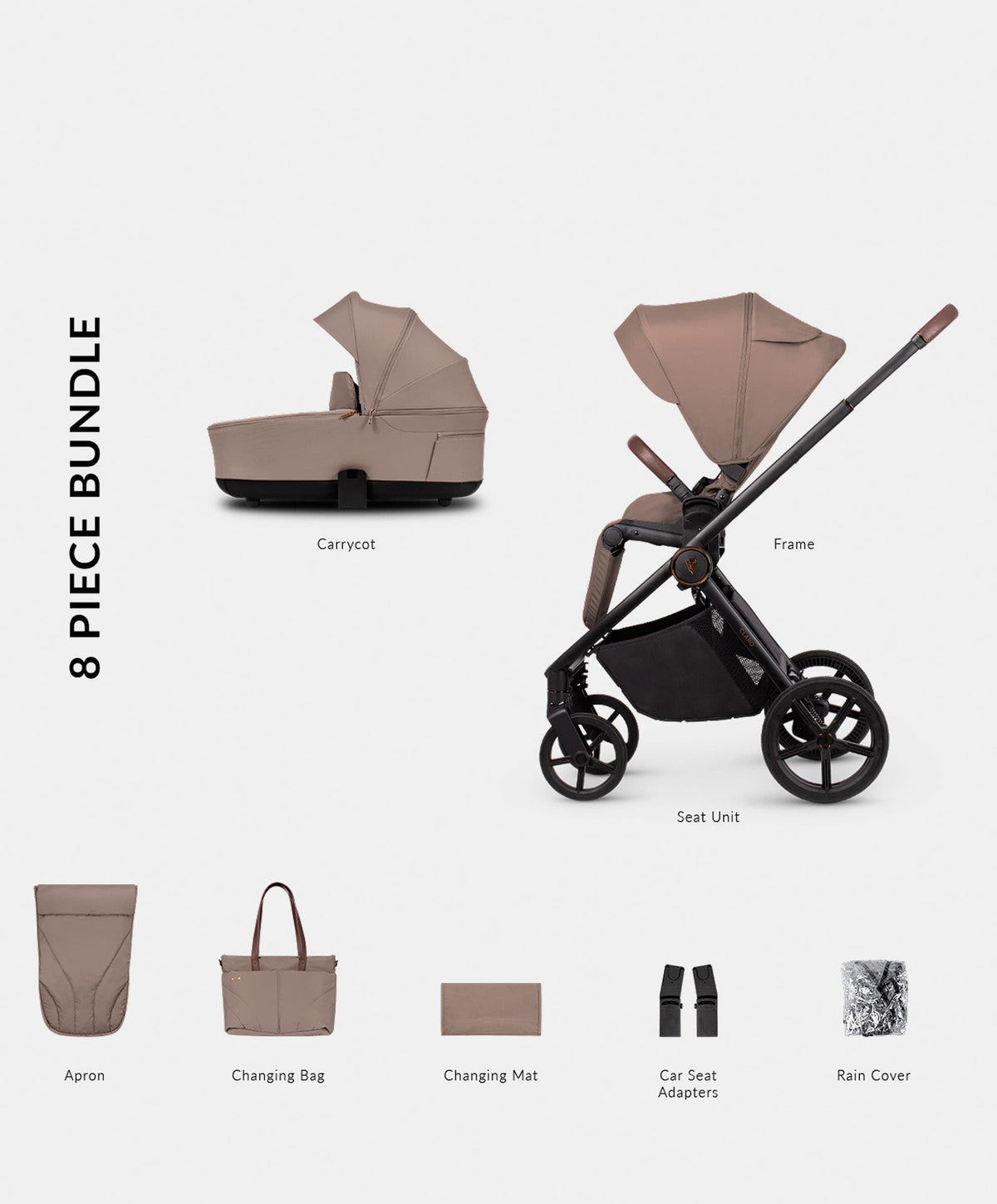 Venicci Claro2 2in1 Essential Pushchair Bundle (8 Pieces) - Almond