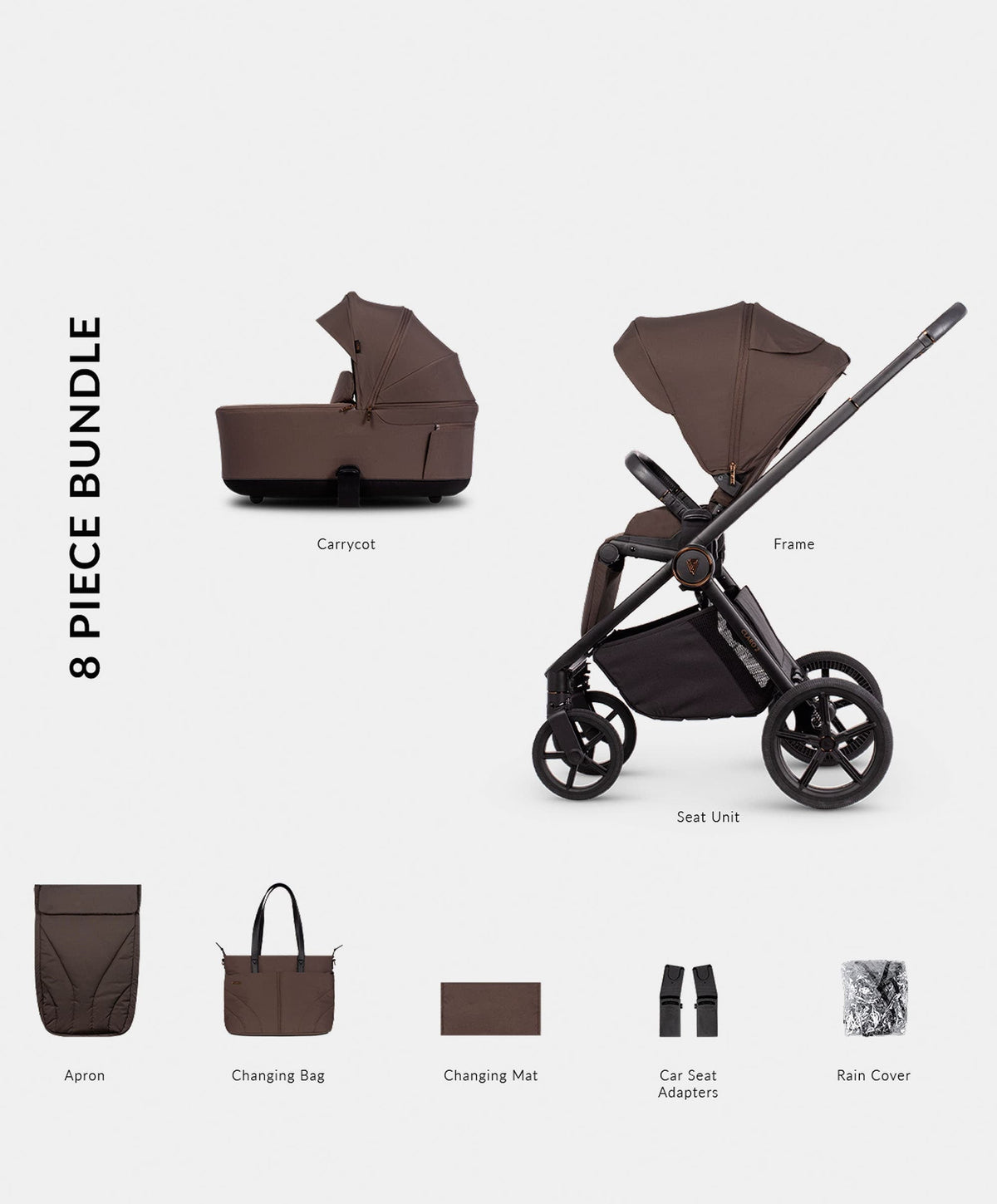 Venicci Claro2 2in1 Essential Pushchair Bundle (8 Pieces) - Chocolate