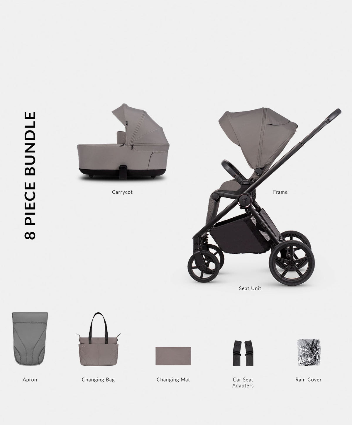 Venicci Claro2 2in1 Essential Pushchair Bundle (8 Pieces) - Fog