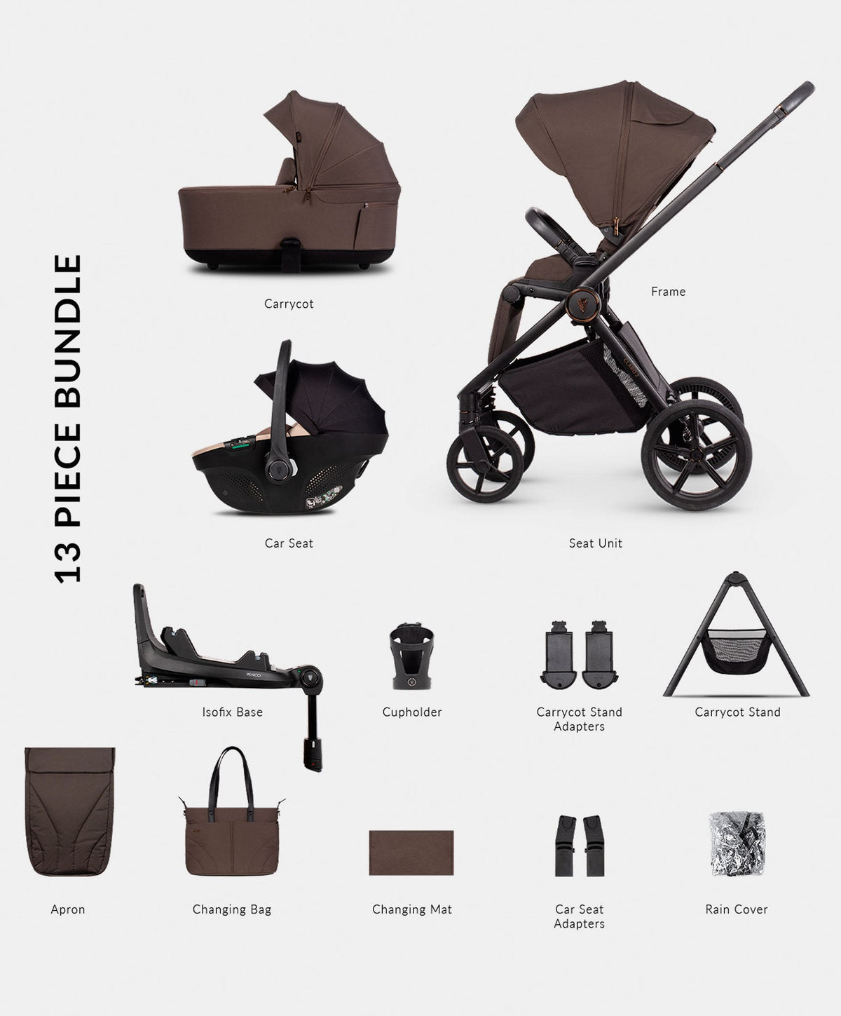 Venicci Claro2 4in1 Ultimate Pushchair Bundle (13 Pieces) - Chocolate