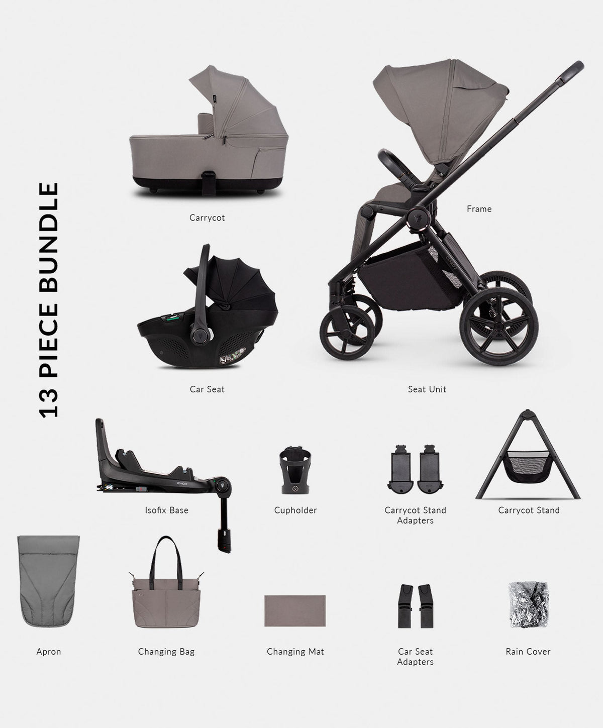 Venicci Claro2 4in1 Ultimate Pushchair Bundle (13 Pieces) - Fog