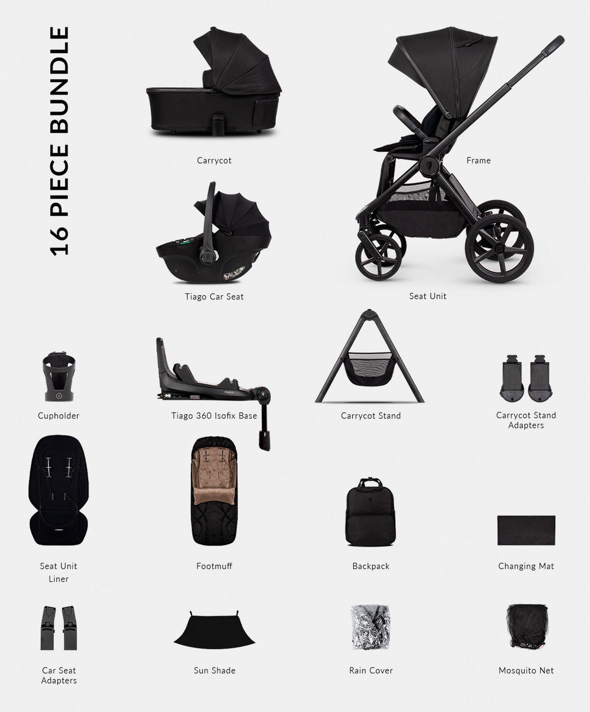 Venicci Upline3 4in1 Plus Ultimate Pushchair Bundle (16 Pieces) - Onyx