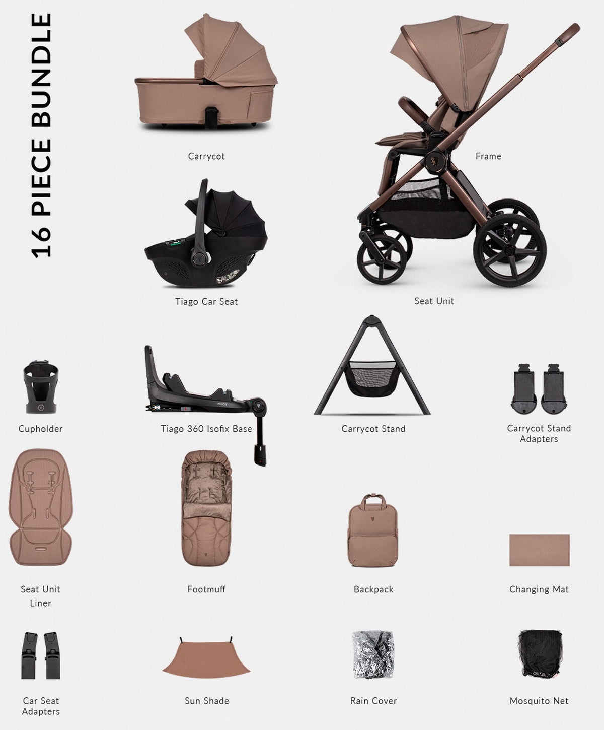 Venicci Upline3 4in1 Plus Ultimate Pushchair Bundle (16 Pieces) - Sand