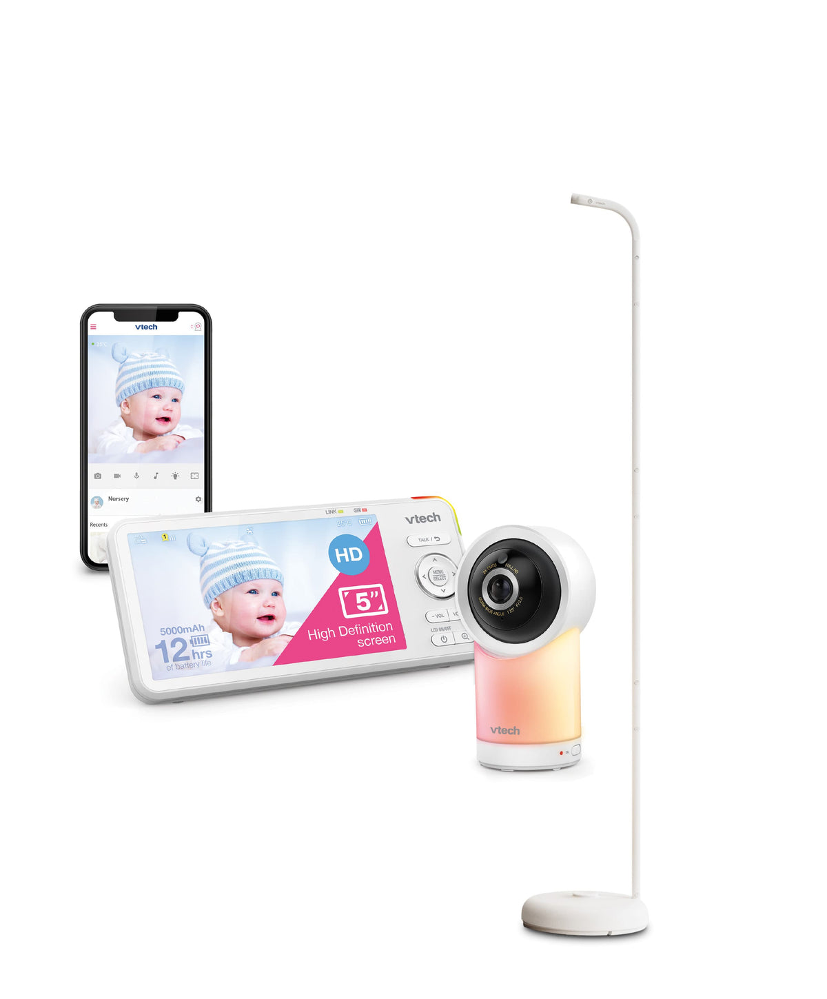 VTech RM5766HD Smart Video Baby Monitor & Camera Floorstand - White