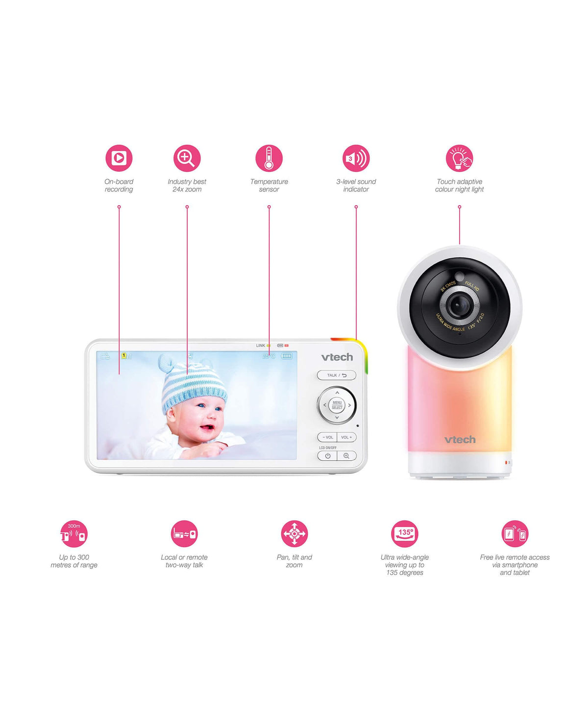 VTech RM5766HD Smart Video Baby Monitor & Camera Floorstand - White