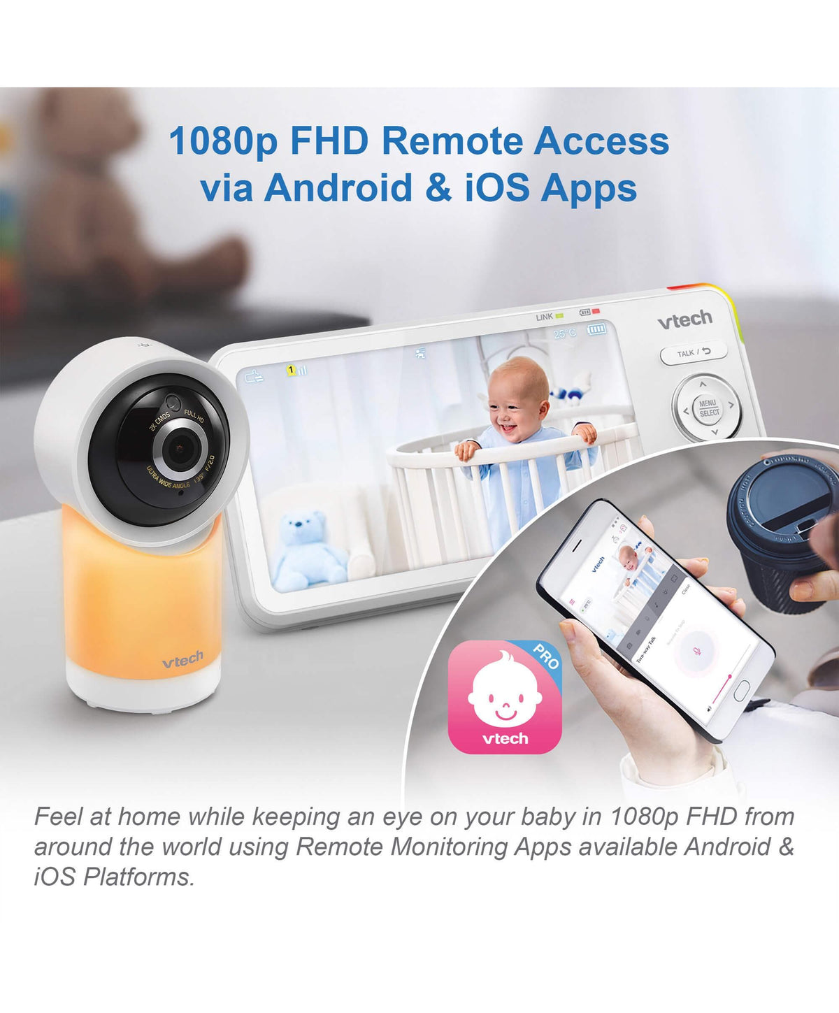 VTech RM5766HD Smart Video Baby Monitor & Camera Floorstand - White