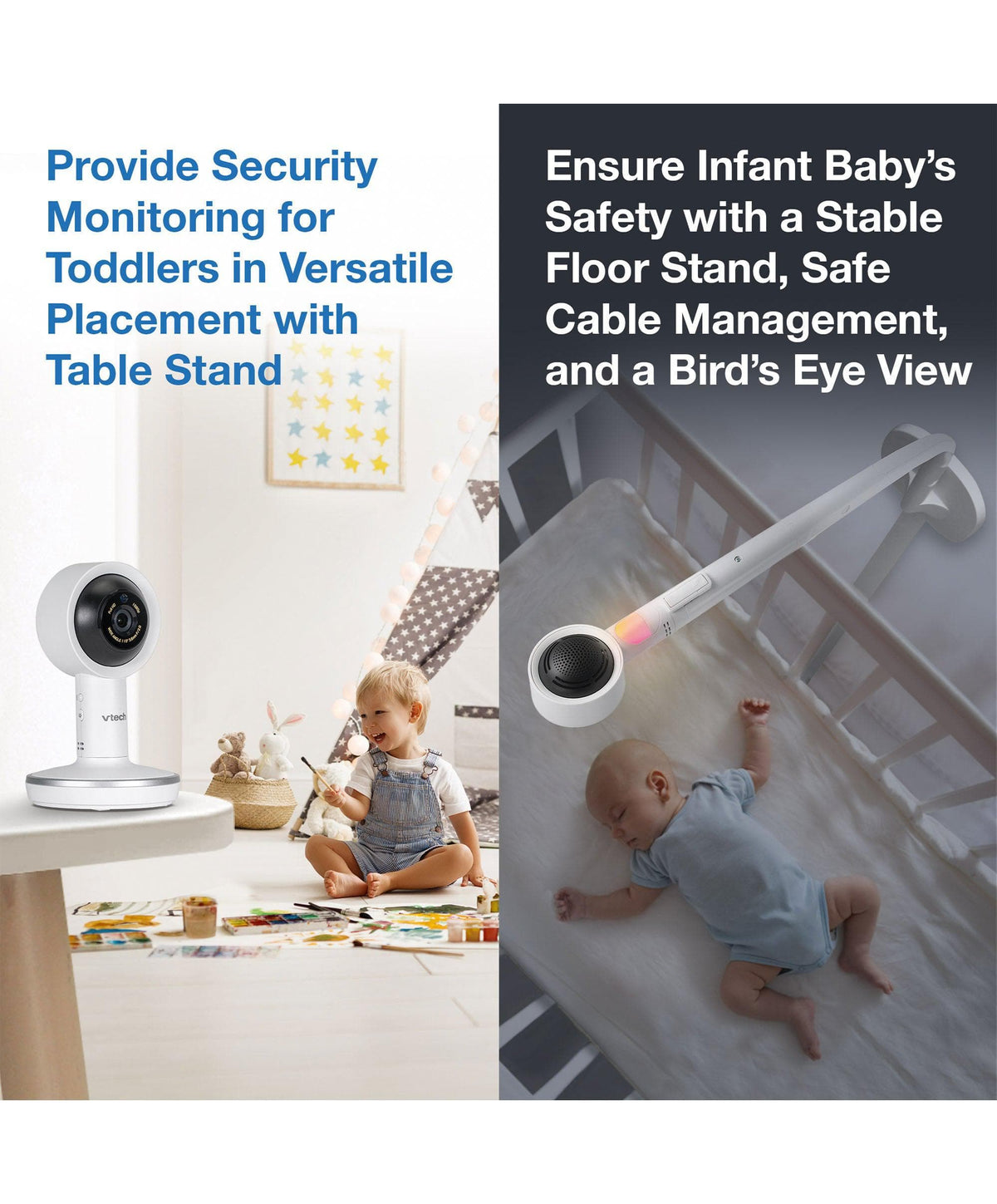 VTech RM7787HD 7inch Over-The-Cot Smart Monitor & VTech ClearView Universal O-T-C Camera Floor Stand - White