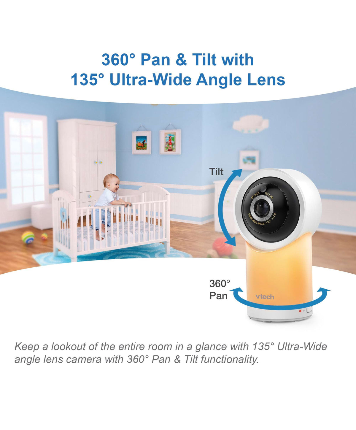 VTech RM7766HD 7inch Smart Pan & Tilt Baby Monitor & Camera Floorstand - White