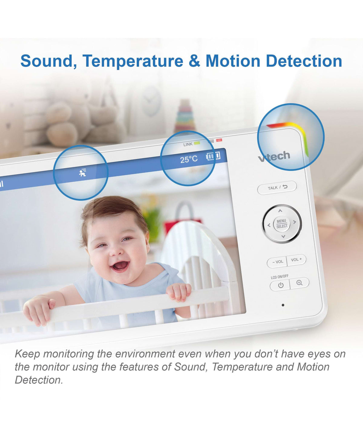 VTech RM7766HD 7inch Smart Pan & Tilt Baby Monitor & Camera Floorstand - White