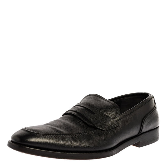 Salvatore Ferragamo Black Textured Leather Penny Loafers Size 44.5