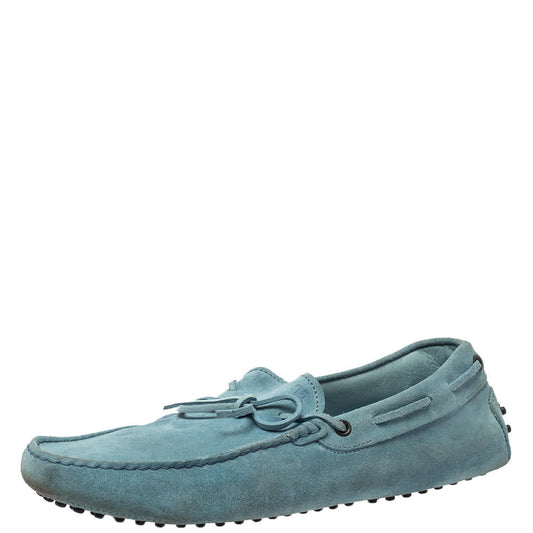 Tod's Light Blue Suede Bow Slip On  Loafers Size 44.5