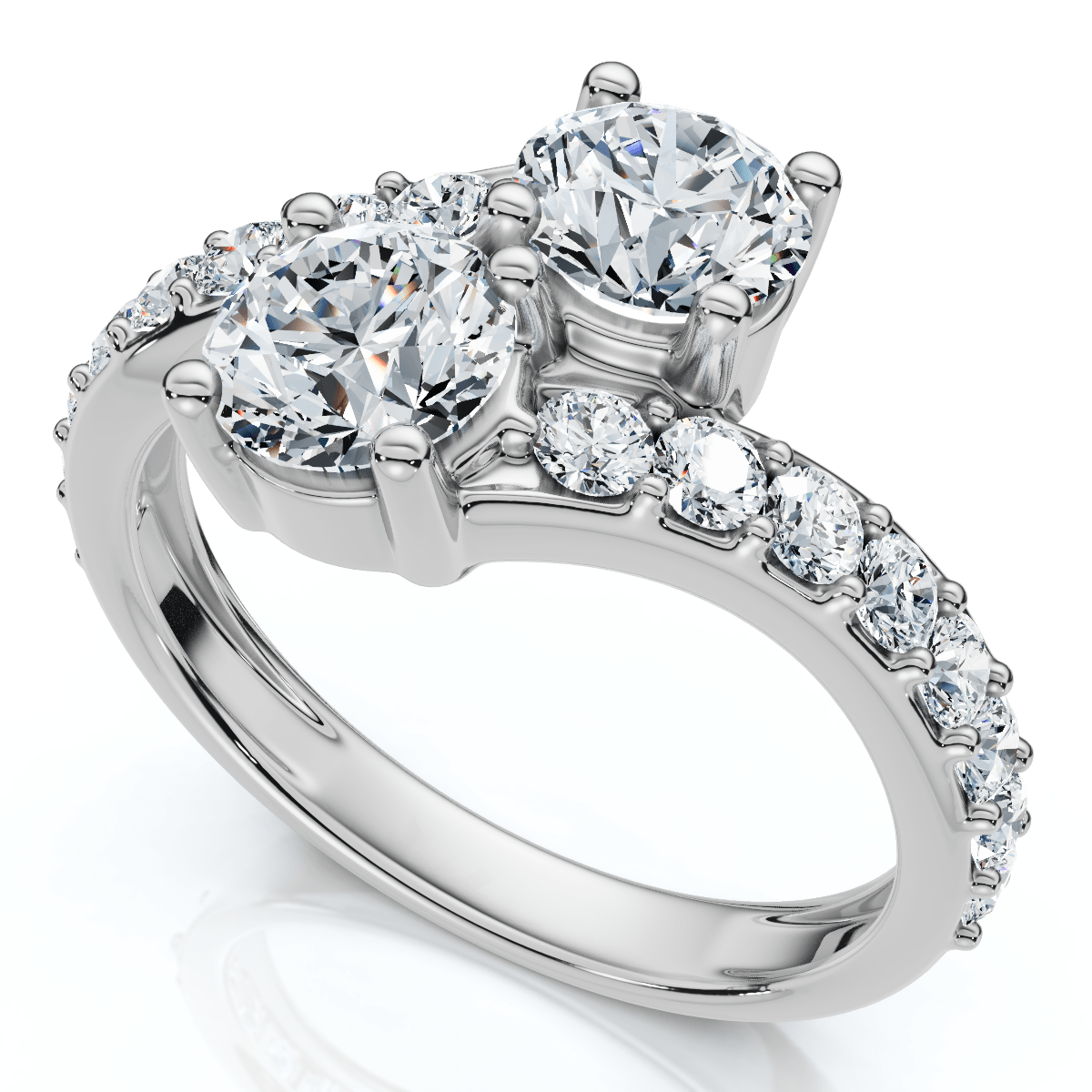 1 3/4 Ct 2-Stone Forever Us Lab Grown Diamond Engagement Ring 14K White Gold Size Selectable