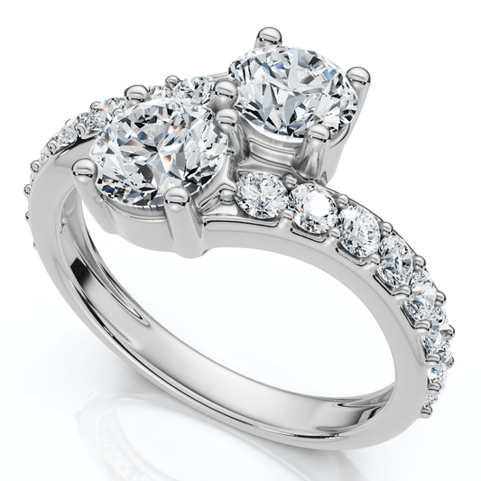 1 3/4 Ct 2-Stone Forever Us Lab Grown Diamond Engagement Ring 14K White Gold Size Selectable